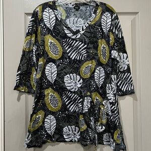 Shana Small Floral Leaf Slouchy Boho Lagenlook Art to Wear Blouse B3